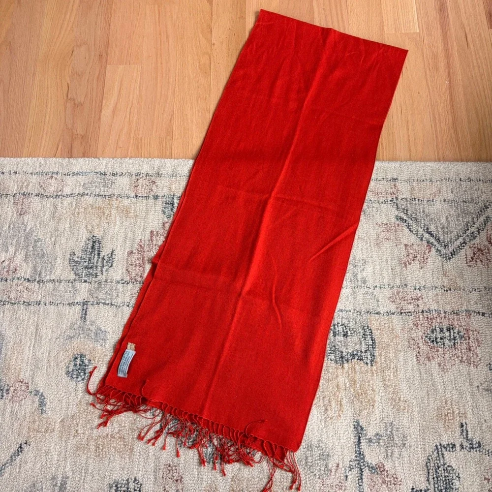 Vtg‎ Silk Pashmina Scarf Handmade Fringe Wrap Shaw Orange Red Anichini Diviya